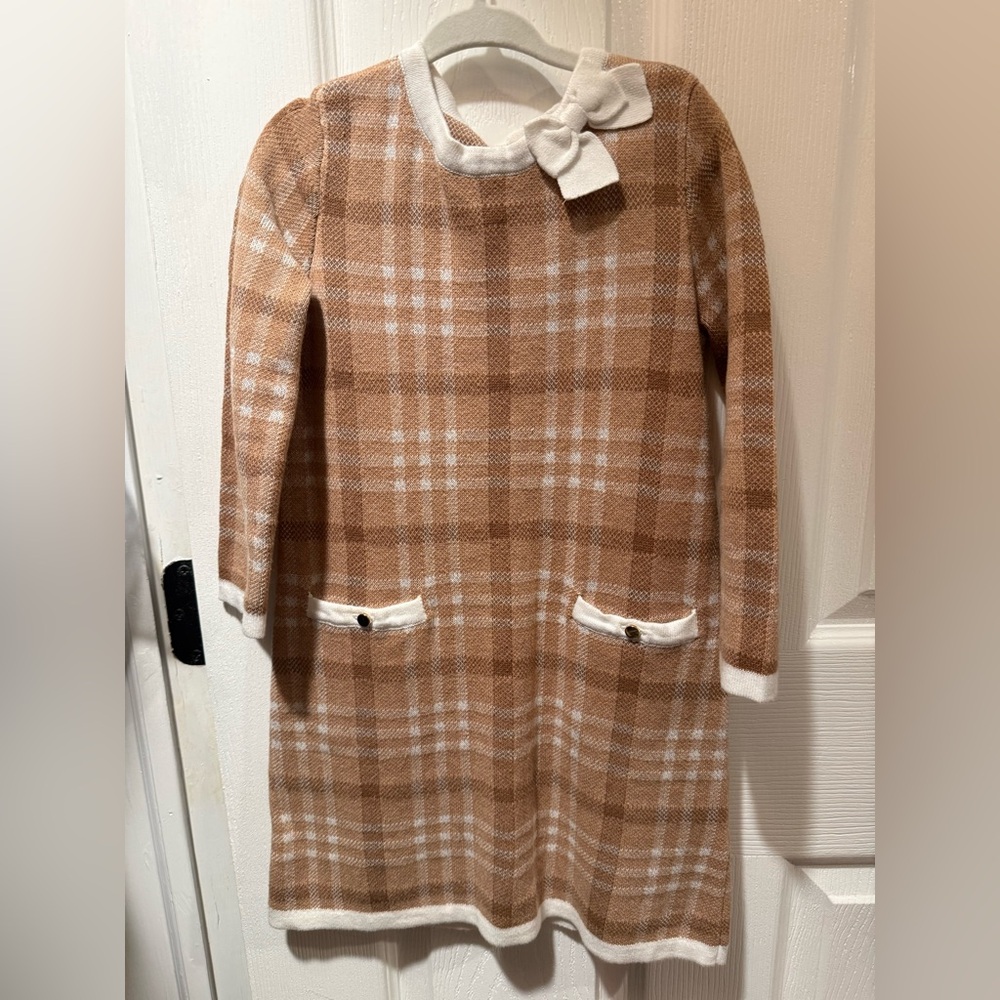 Plaid Tan and White Kids Casual Dress